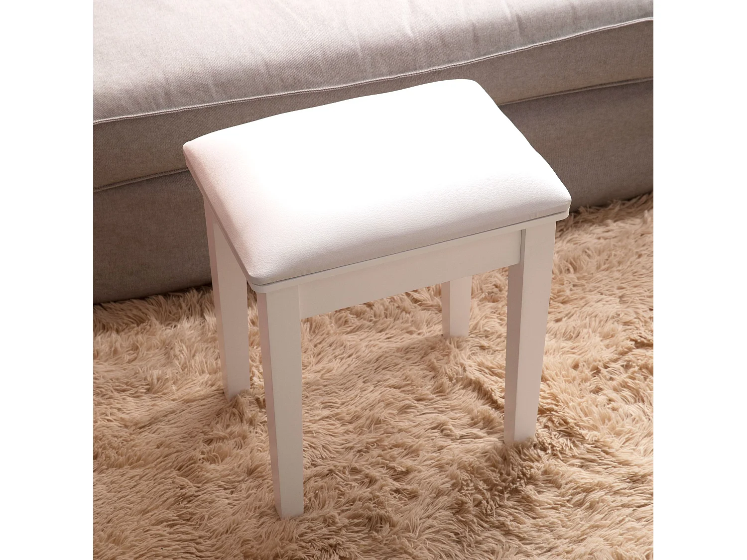 Taburete blanco - Taburete de inodoro con cojín antideslizante y sin respaldo - para baños y dormitorios