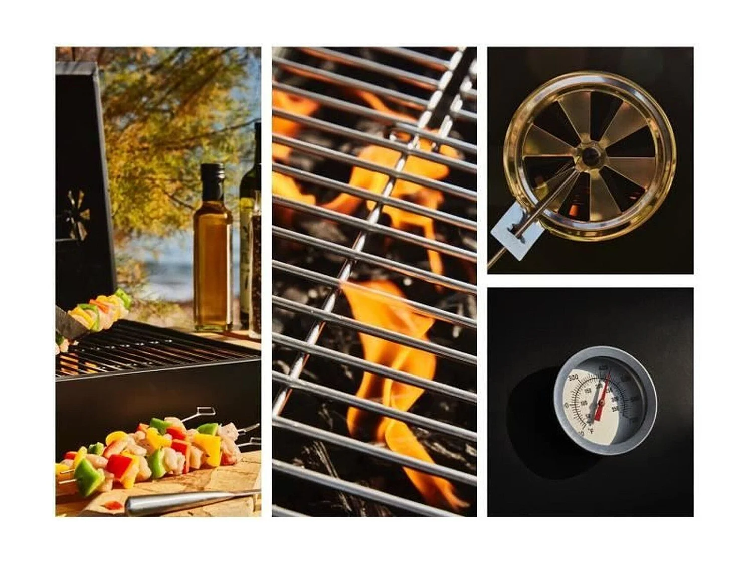 Barbecue charbon MIKE - surface 71 x 35 cm avec tablettes bois FSC