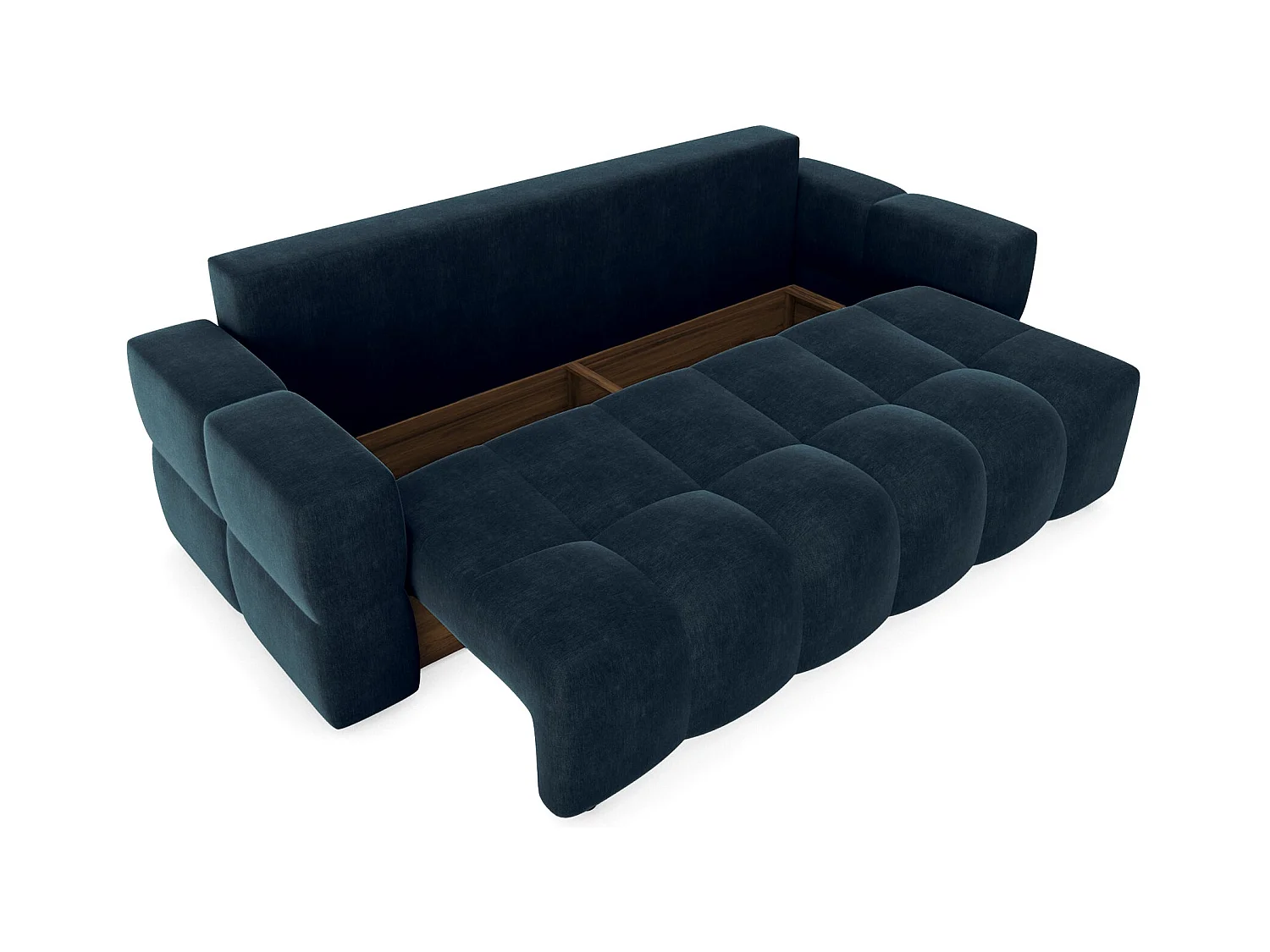 Canapé 4 places convertible coffre noyer velours bleu paon GABRIEL