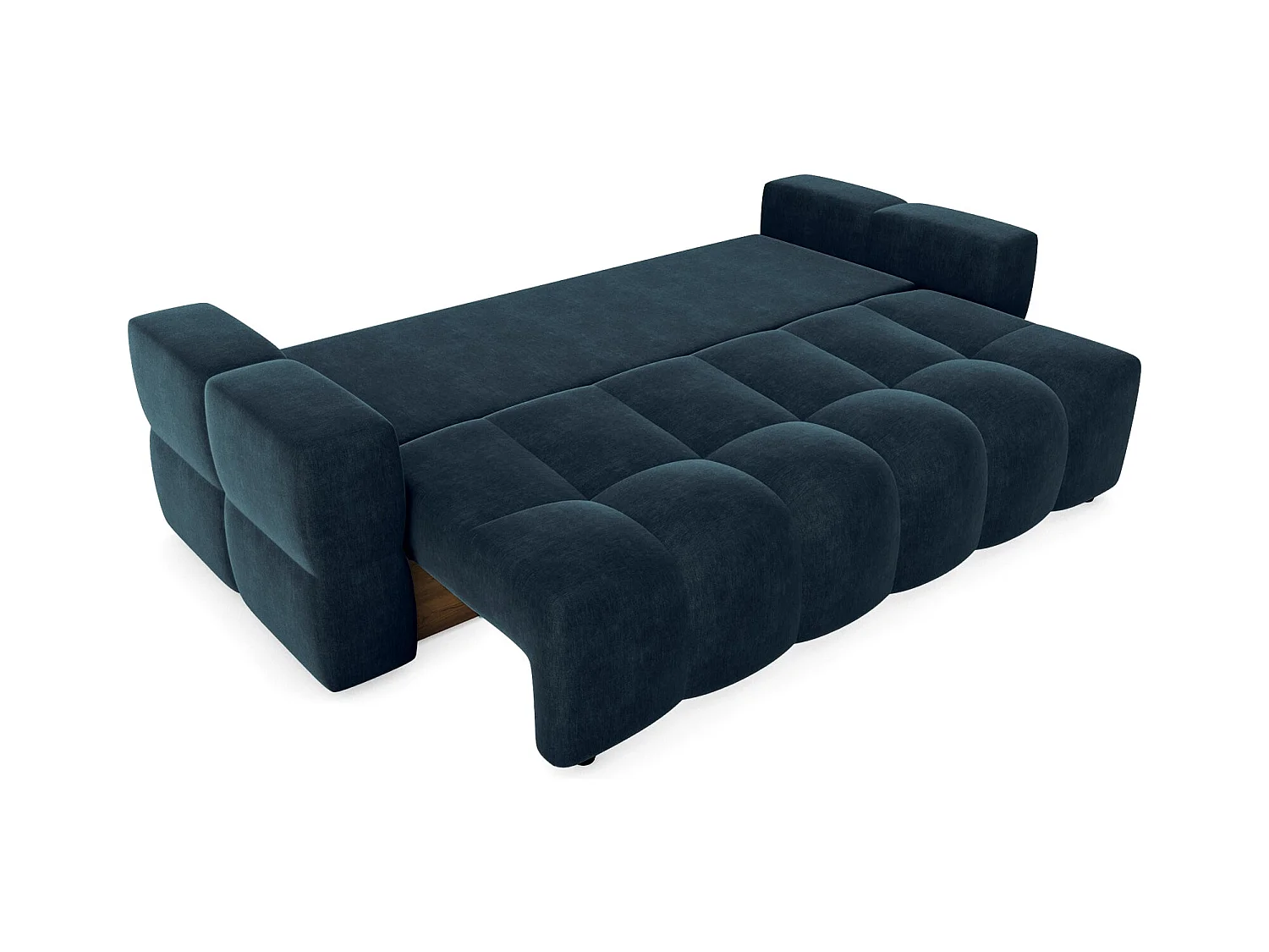 Canapé 4 places convertible coffre noyer velours bleu paon GABRIEL