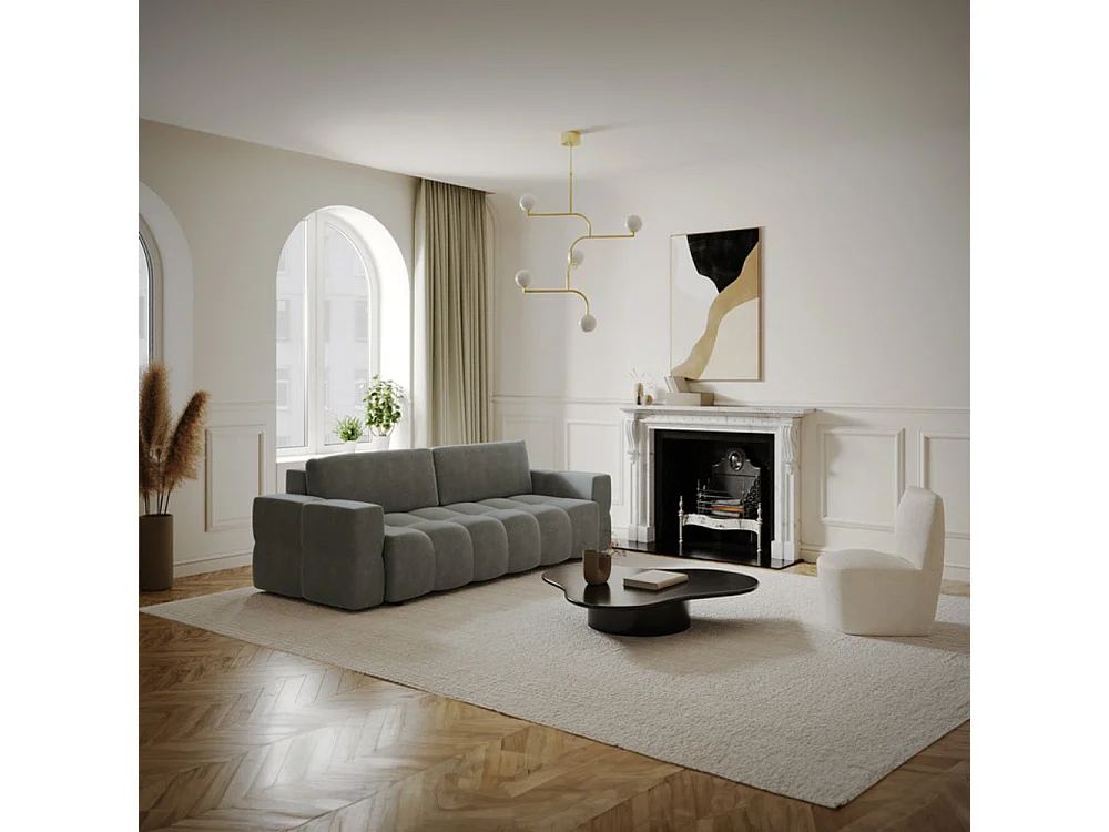 Canapé 4 places convertible coffre noyer velours gris graphite GABRIEL