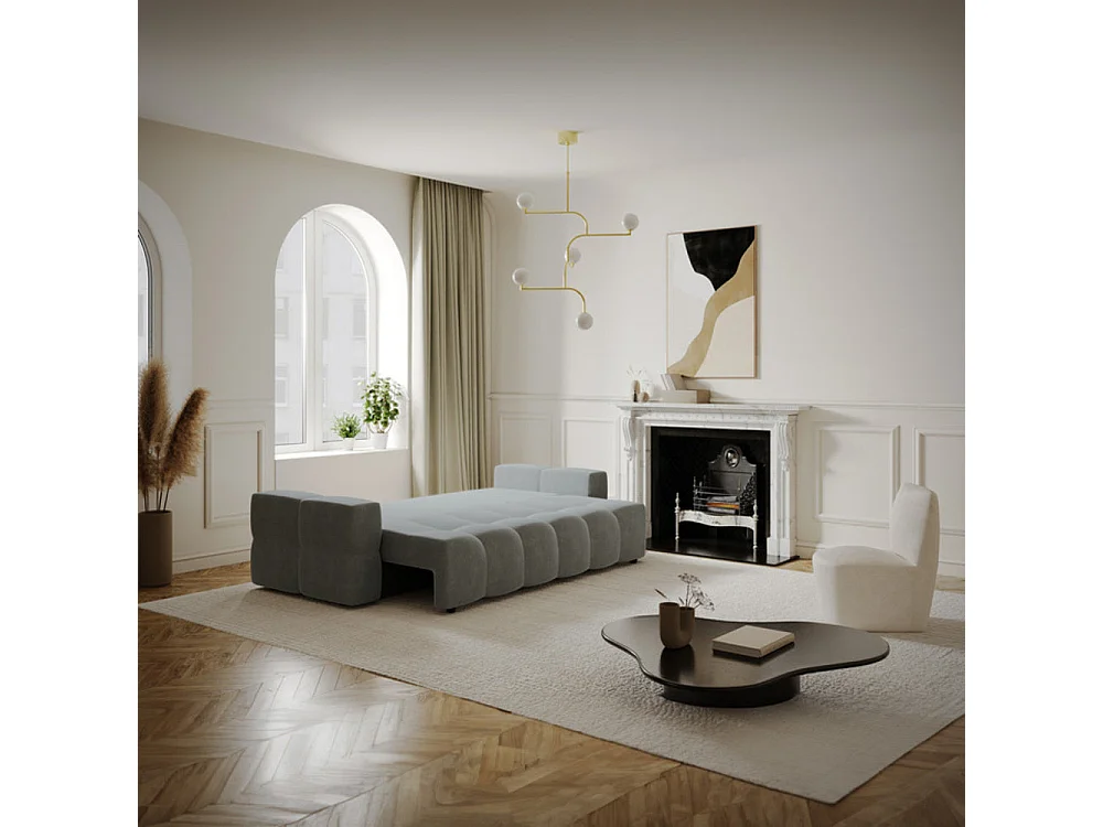 Canapé 4 places convertible coffre noyer velours gris graphite GABRIEL