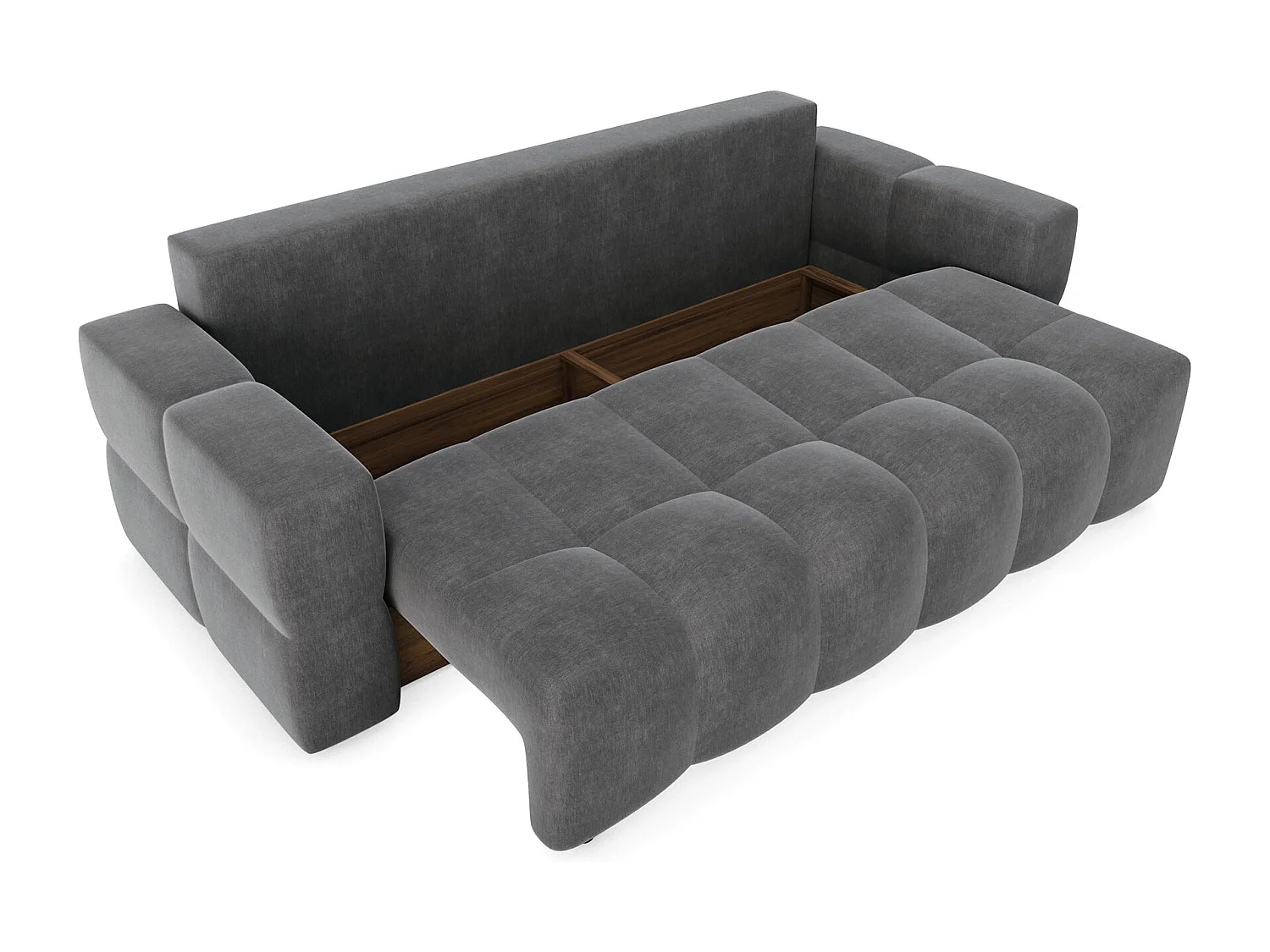 Canapé 4 places convertible coffre noyer velours gris graphite GABRIEL