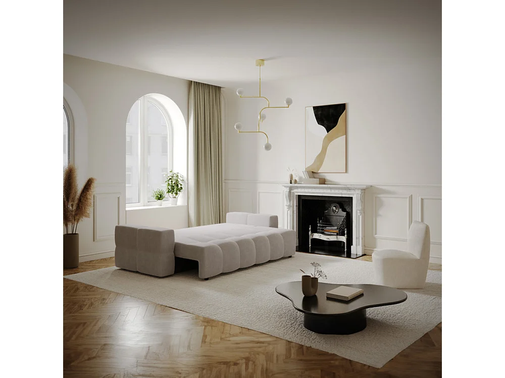 Canapé 4 places convertible coffre noyer velours taupe GABRIEL