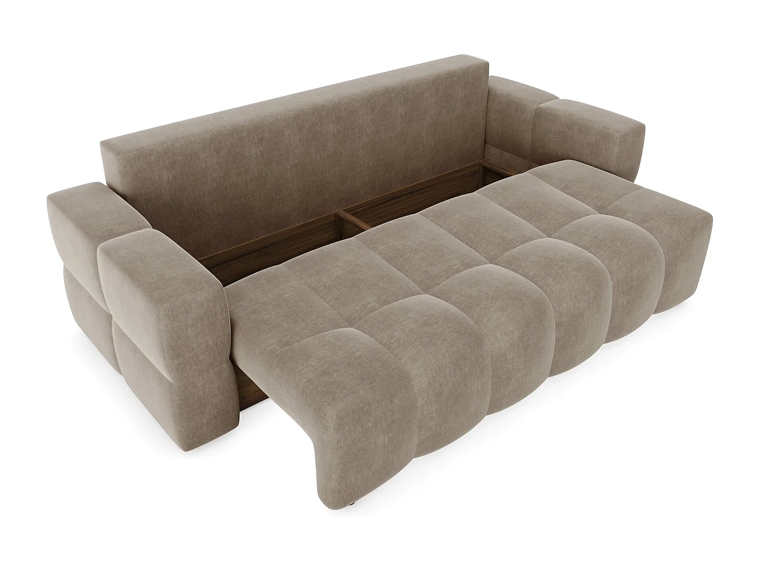 Canapé 4 places convertible coffre noyer velours taupe GABRIEL