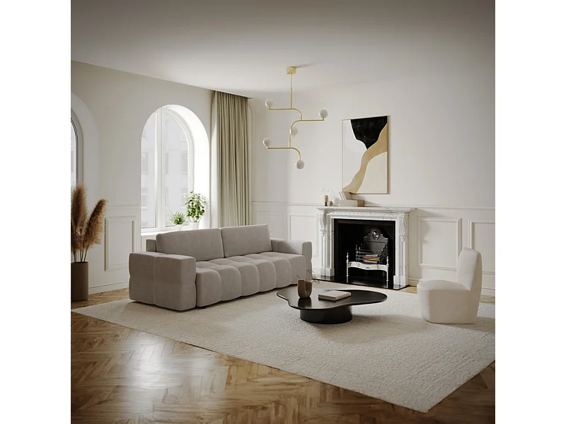 Canapé 4 places convertible coffre noyer velours taupe GABRIEL