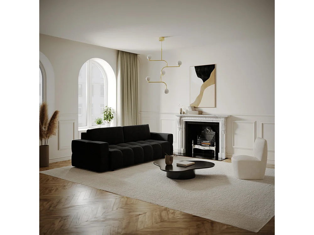 Canapé 4 places convertible coffre noyer velours anthracite foncé GABRIEL