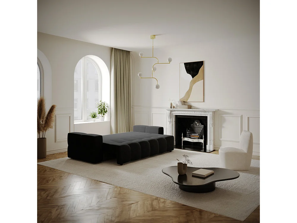 Canapé 4 places convertible coffre noyer velours anthracite foncé GABRIEL