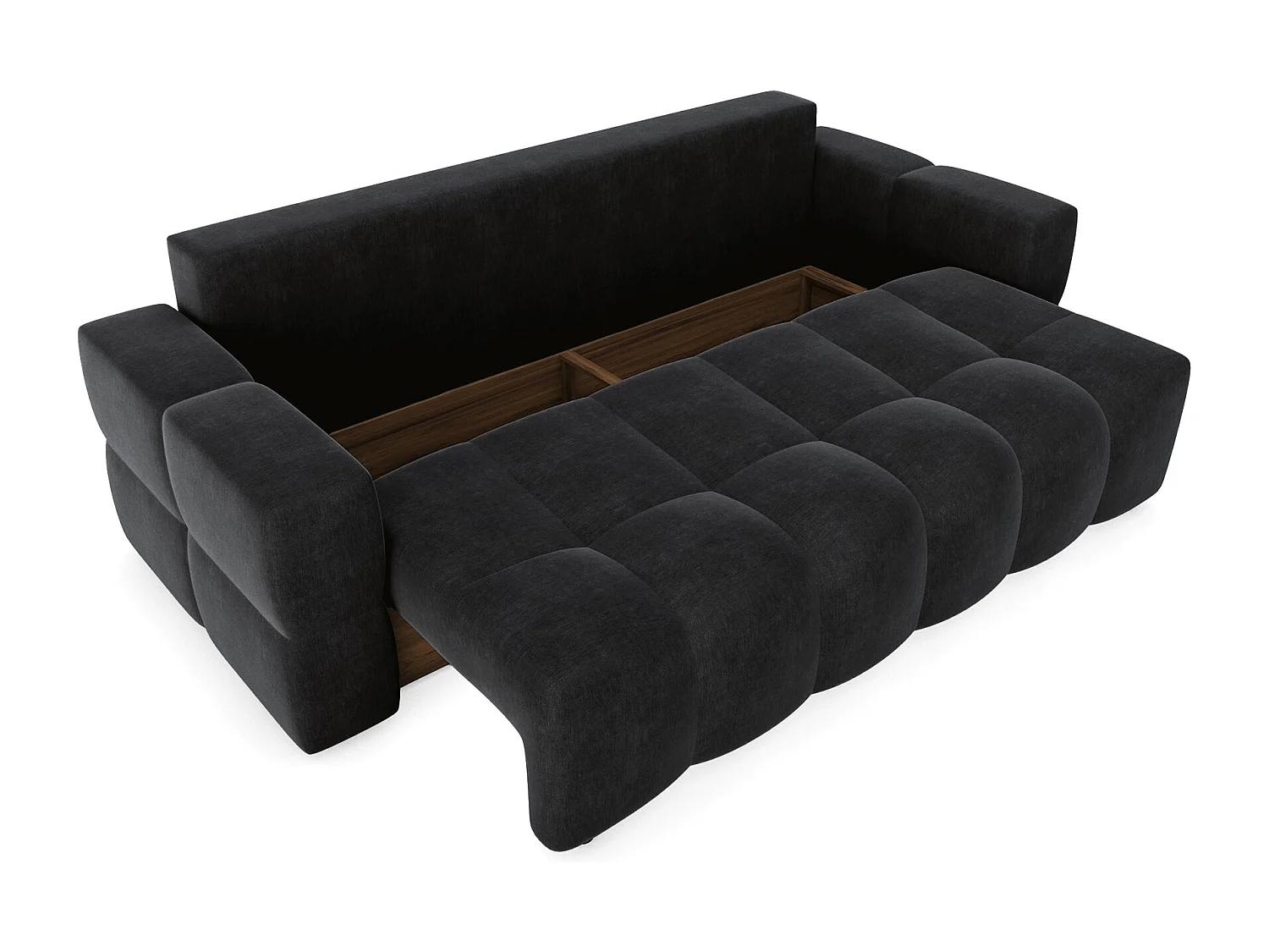 Canapé 4 places convertible coffre noyer velours anthracite foncé GABRIEL