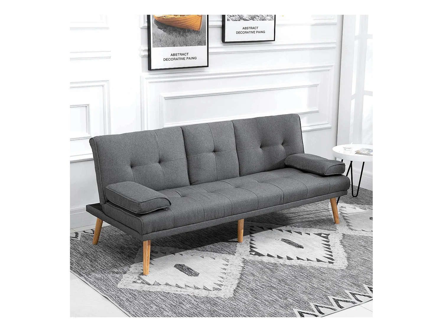 Canapé 3 places gris - Canapé avec table pliante et porte-gobelet - dossier réglable