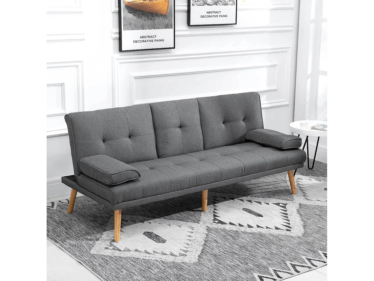 Canapé 3 places gris - Canapé avec table pliante et porte-gobelet - dossier réglable