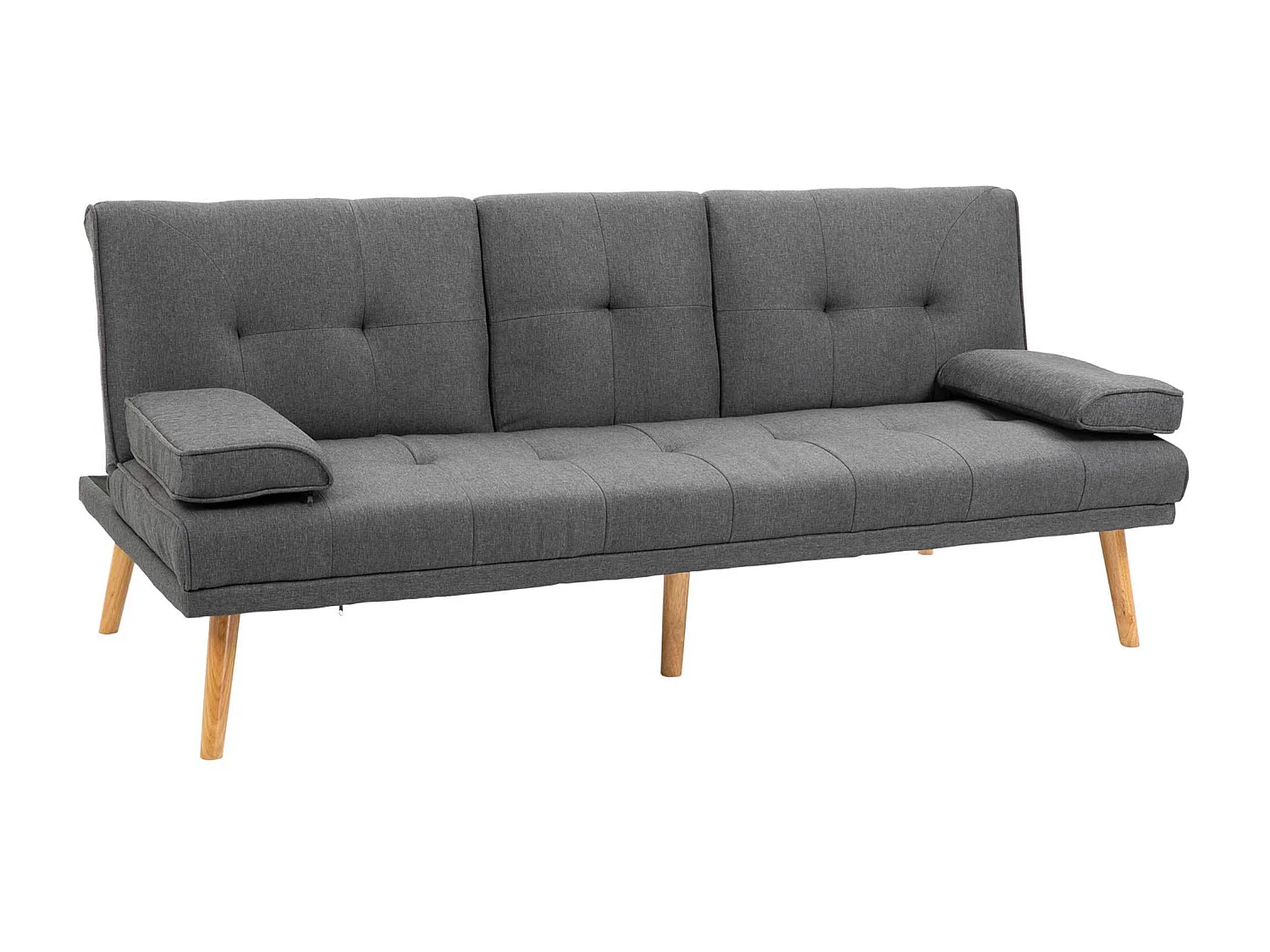 Canapé 3 places gris - Canapé avec table pliante et porte-gobelet - dossier réglable