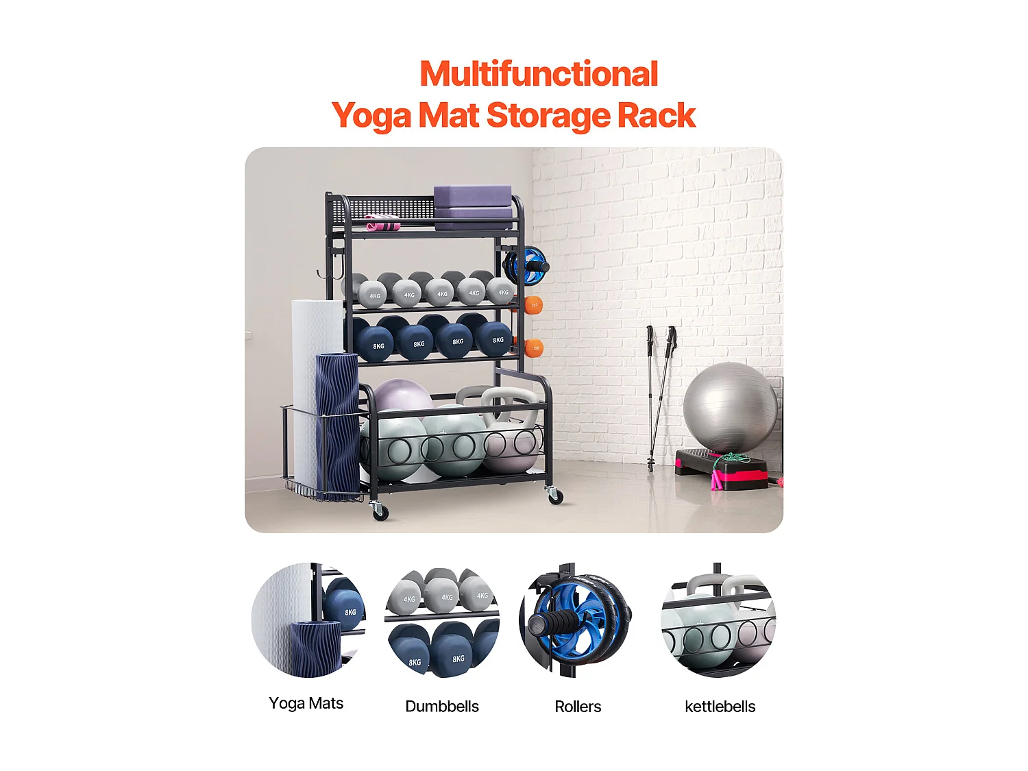 Organiseur de Salle SucceBuy de Sport, Rangement pour Tapis de Yoga et Support de Poids pour Haltères