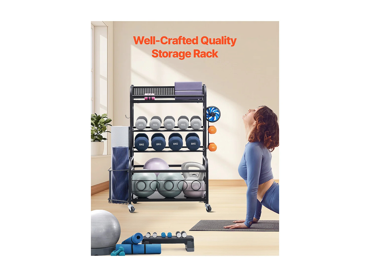 Organiseur de Salle SucceBuy de Sport, Rangement pour Tapis de Yoga et Support de Poids pour Haltères