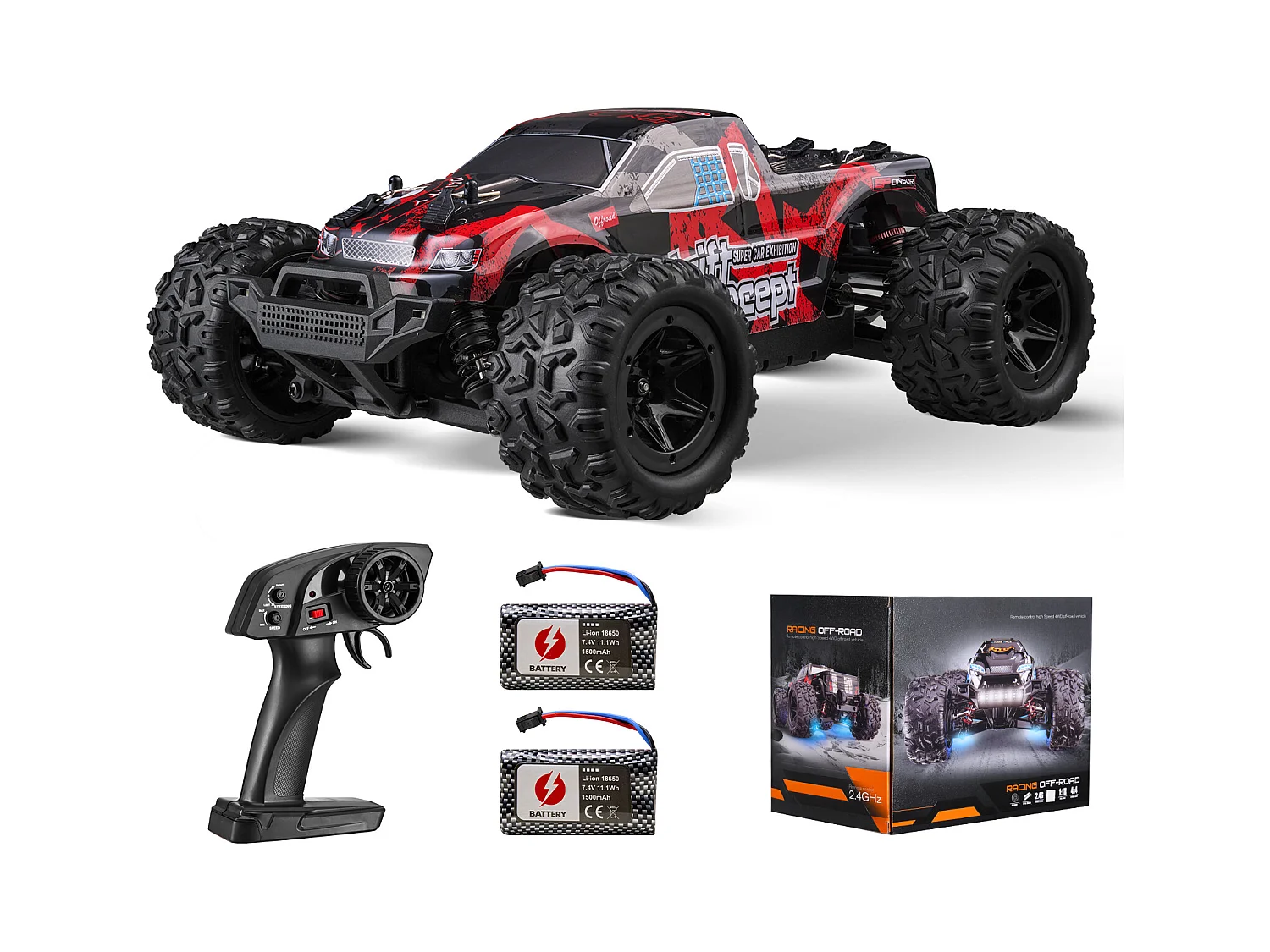 Voiture Electrique Enfants SucceBuy Voiture Télécommandée à l'Échelle 1:18 pour Enfants, Camion Tout-Terrain 4 Roues Motrices, Tout-Terrain