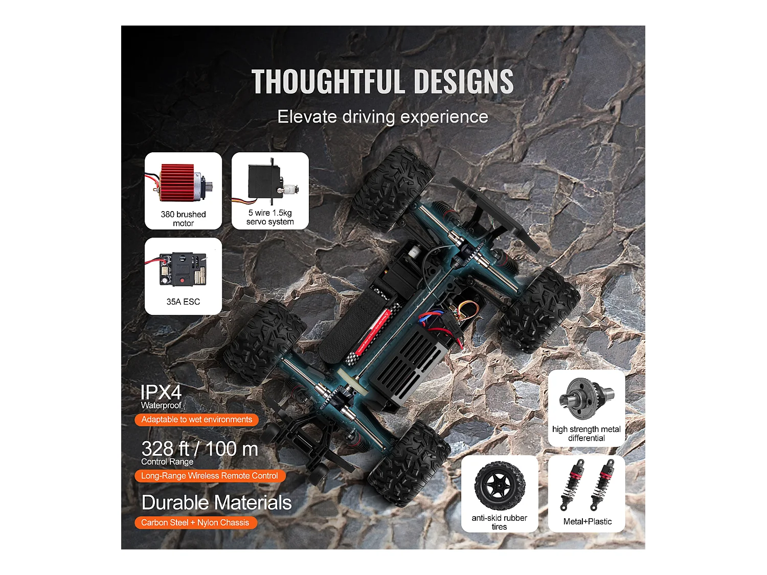 Voiture Electrique Enfants SucceBuy Voiture Télécommandée à l'Échelle 1:18 pour Enfants, Camion Tout-Terrain 4 Roues Motrices, Tout-Terrain