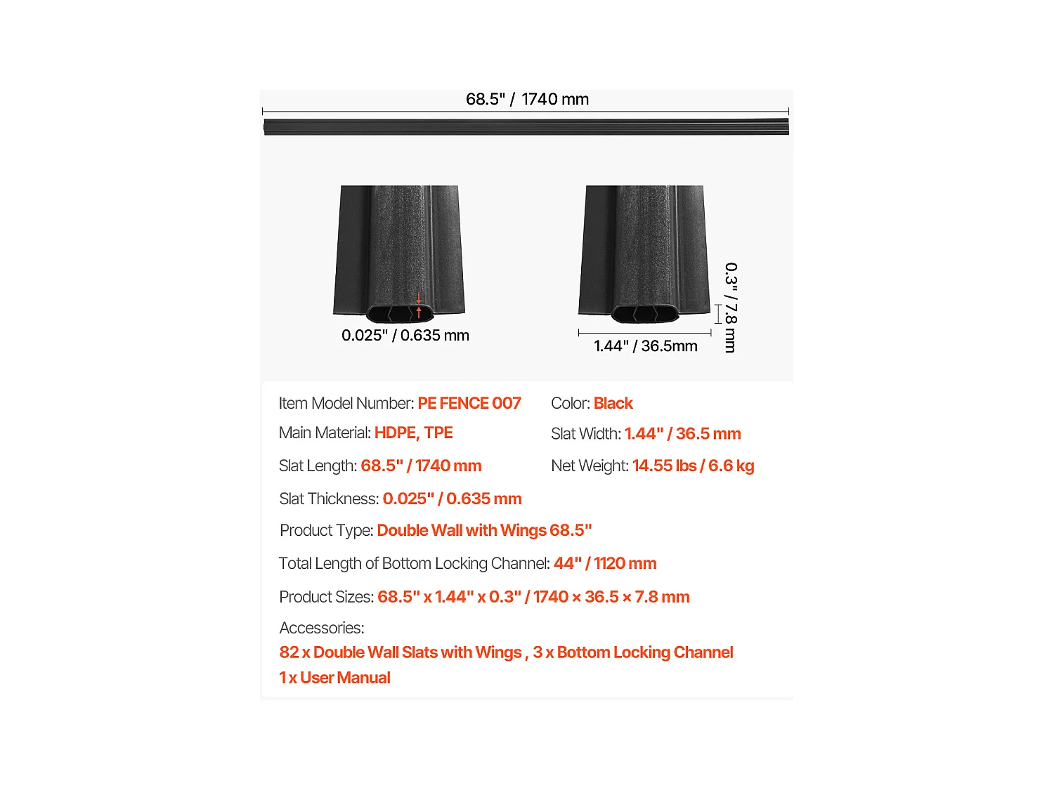 Clôture à Mailles SucceBuy Kit d'Intimité à Double Paroi avec Ailettes pour Clôture à Mailles Losangées de 1,8 m de Haut, Noires