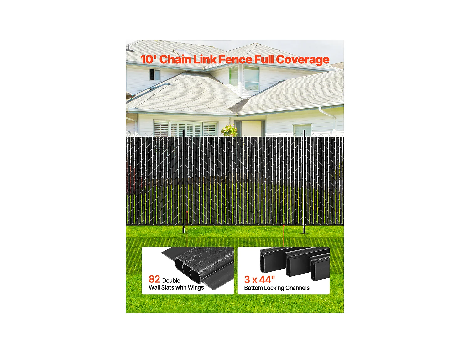 Clôture à Mailles SucceBuy Kit d'Intimité à Double Paroi avec Ailettes pour Clôture à Mailles Losangées de 1,8 m de Haut, Noires