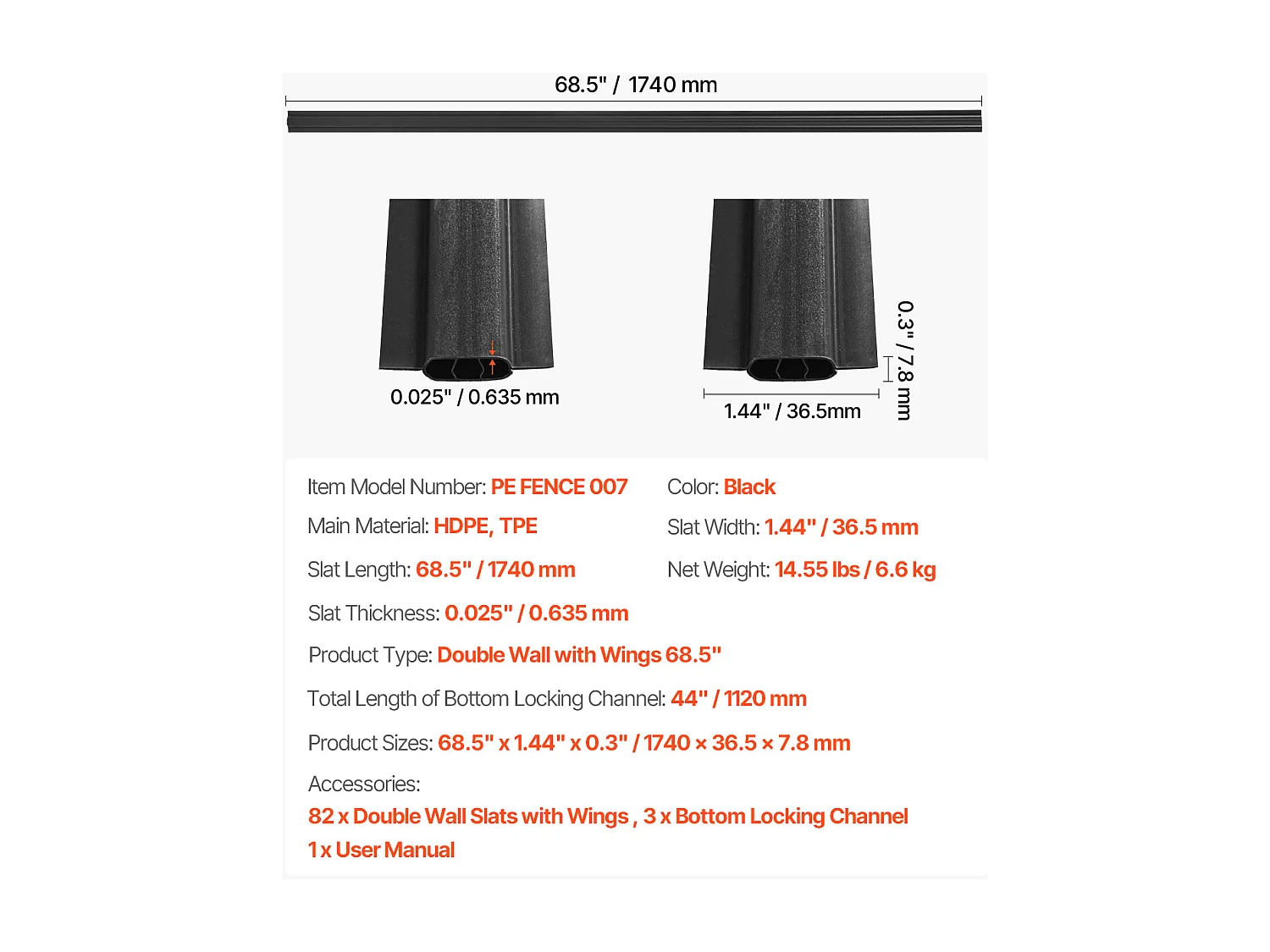 Clôture à Mailles SucceBuy Kit d'Intimité à Double Paroi avec Ailettes pour Clôture à Mailles Losangées de 1,8 m de Haut, Noires