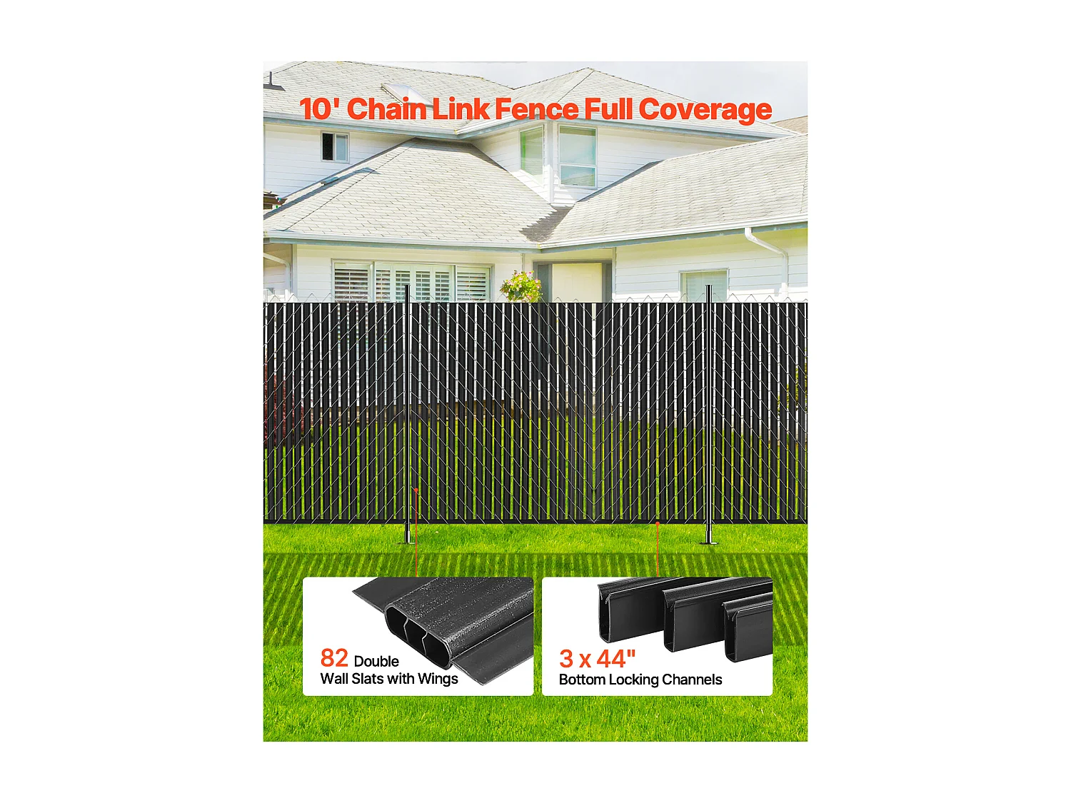 Clôture à Mailles SucceBuy Kit d'Intimité à Double Paroi avec Ailettes pour Clôture à Mailles Losangées de 1,8 m de Haut, Noires