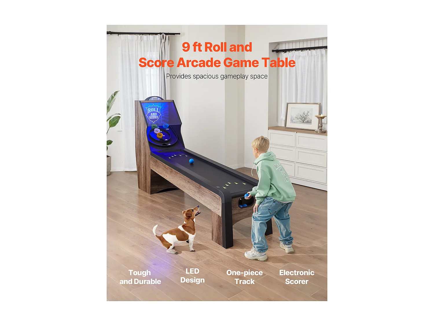 Skeeball Machine SucceBuy 274cm Roll & Score Arcade Speltafel Elektronische Scorer 4 Ballen Speelhal