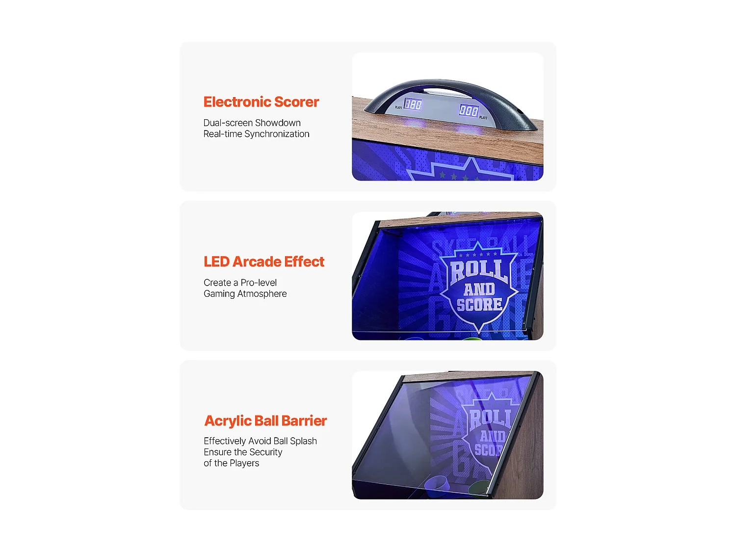 Skeeball Machine SucceBuy 274cm Roll & Score Arcade Speltafel Elektronische Scorer 4 Ballen Speelhal