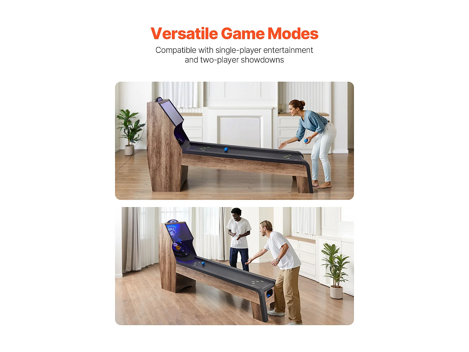 Skeeball Machine SucceBuy 274cm Roll & Score Arcade Speltafel Elektronische Scorer 4 Ballen Speelhal