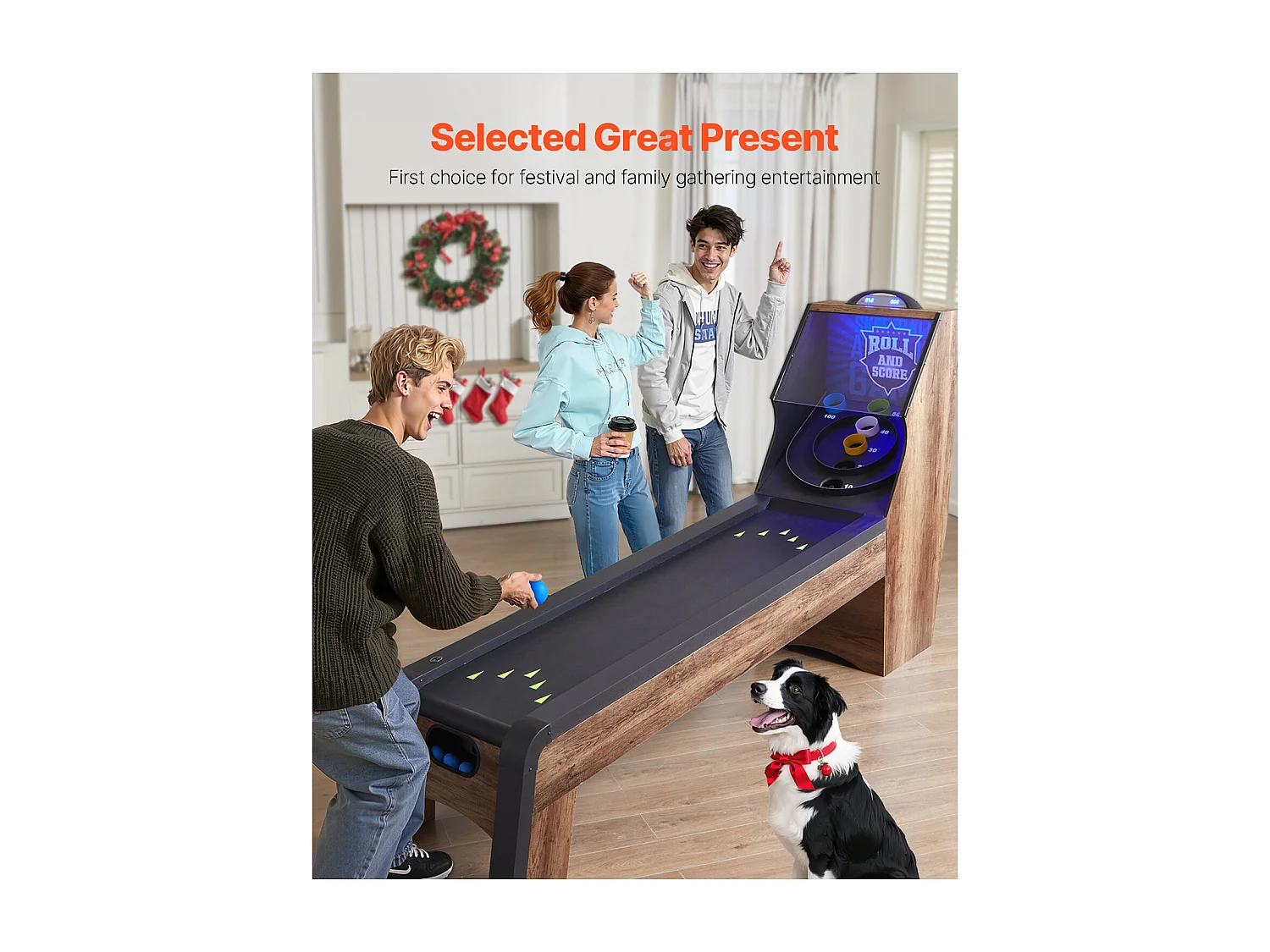 Skeeball Machine SucceBuy 274cm Roll & Score Arcade Speltafel Elektronische Scorer 4 Ballen Speelhal