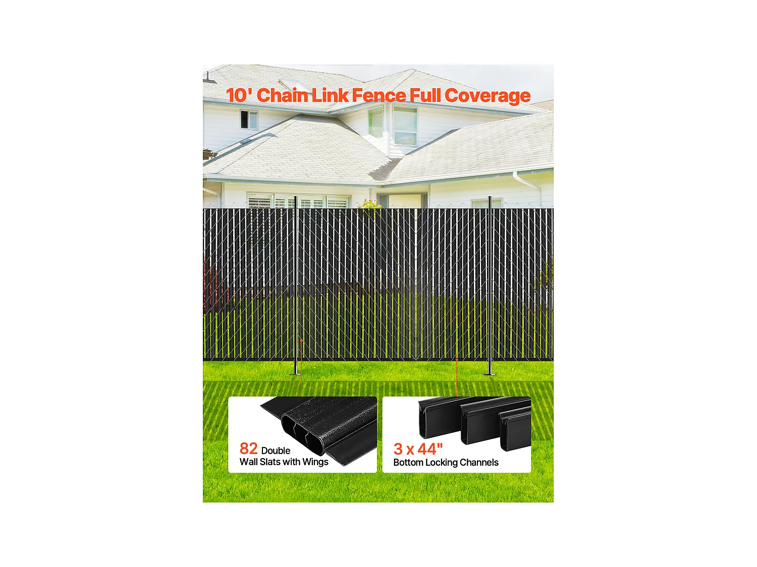 Clôture à Mailles SucceBuy Kit d'Intimité à Double Paroi avec Ailettes pour Clôture à Mailles Losangées de 2,4 m de Haut, Noires