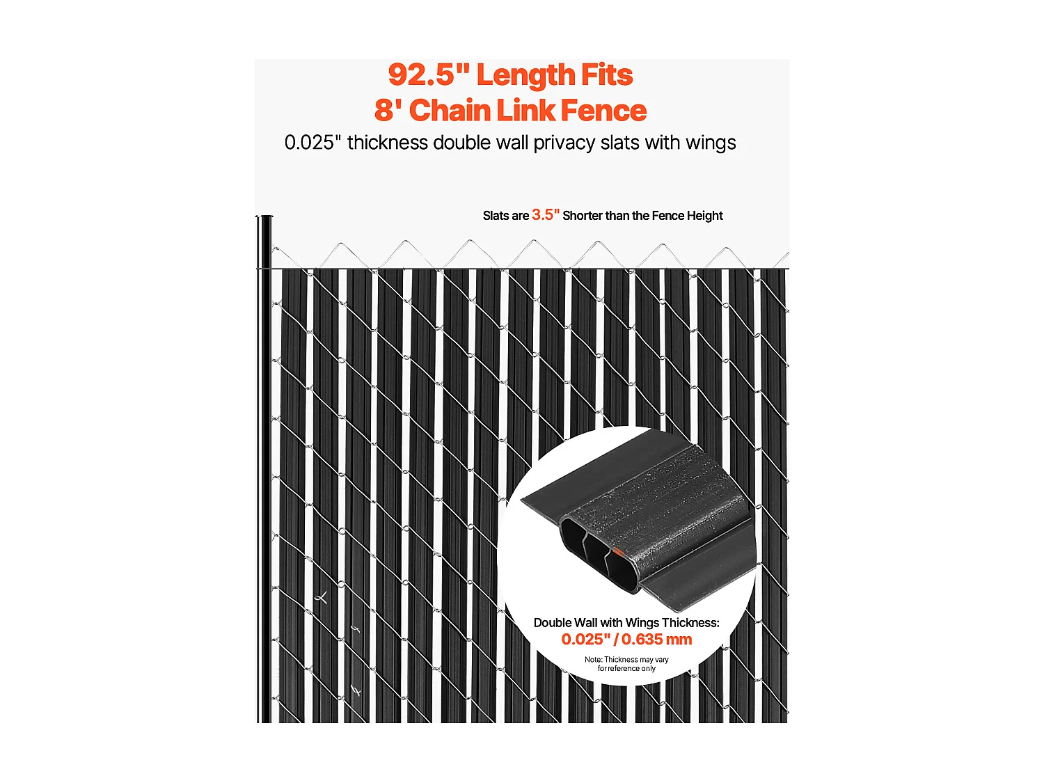 Clôture à Mailles SucceBuy Kit d'Intimité à Double Paroi avec Ailettes pour Clôture à Mailles Losangées de 2,4 m de Haut, Noires