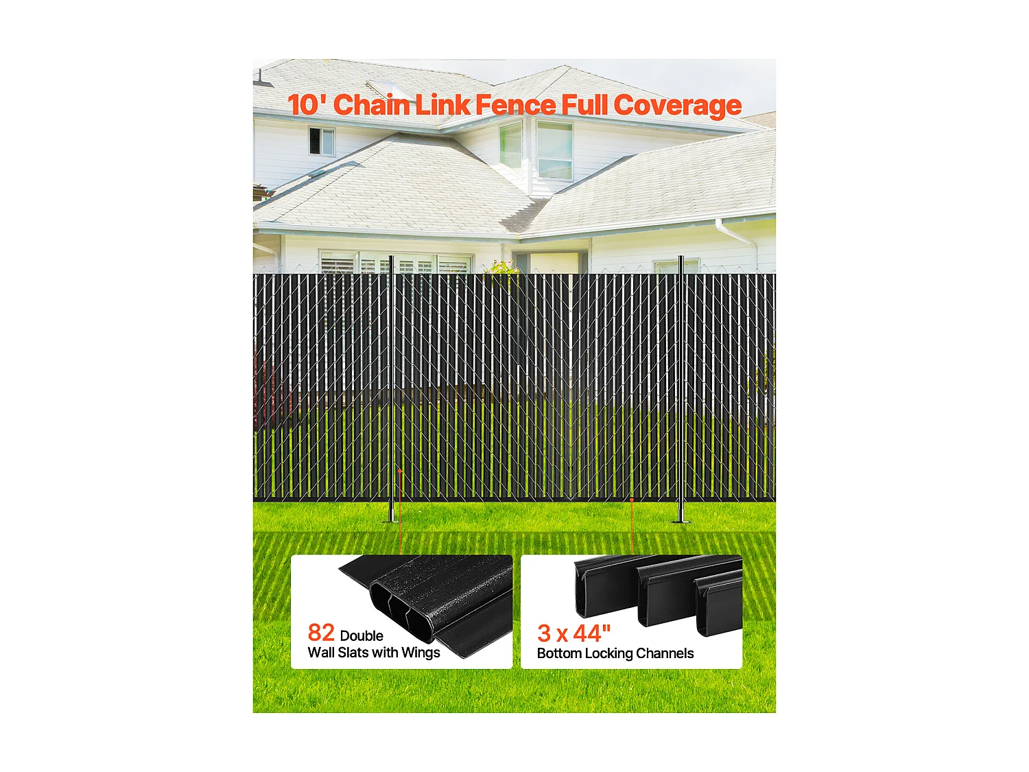 Clôture à Mailles SucceBuy Kit d'Intimité à Double Paroi avec Ailettes pour Clôture à Mailles Losangées de 2,4 m de Haut, Noires