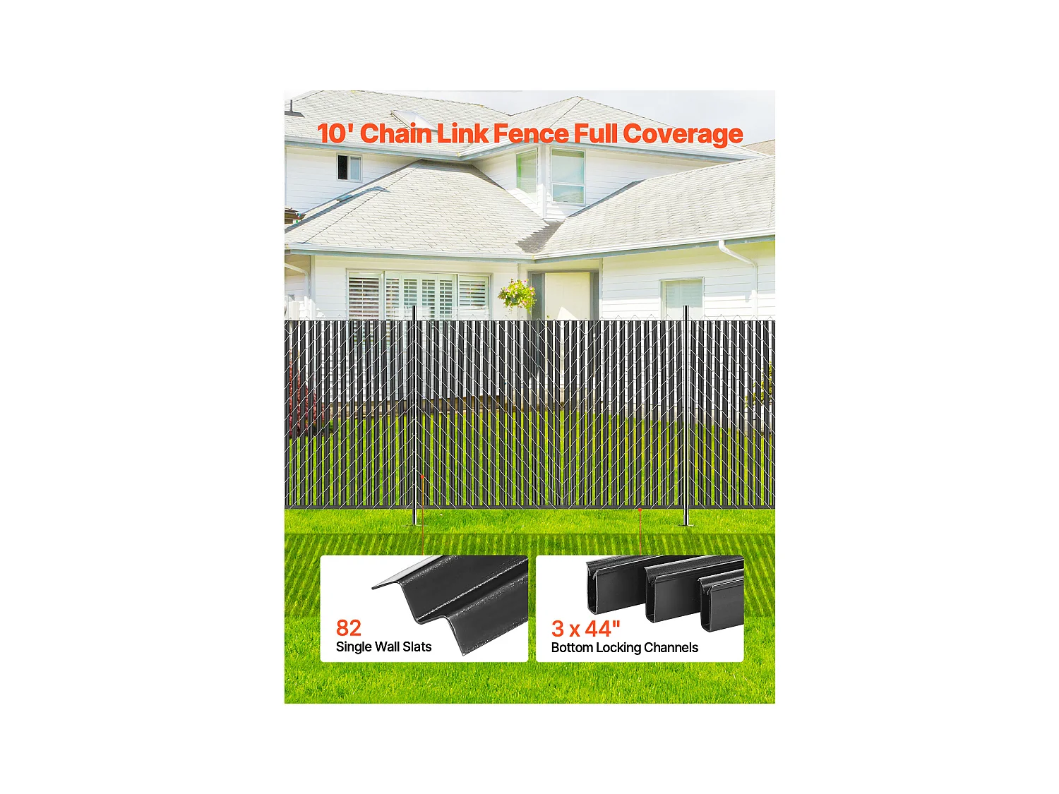 Clôture à Mailles SucceBuy Kit d'Intimité à Simple Paroi pour Clôture à Mailles Losangées de 1,80 m de Haut, Verrou Inférieur, Noir