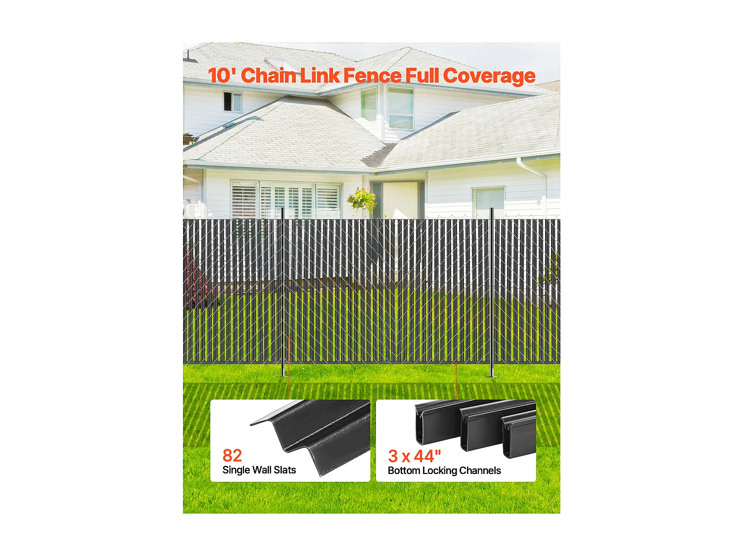 Clôture à Mailles SucceBuy Kit d'Intimité à Simple Paroi pour Clôture à Mailles Losangées de 1,80 m de Haut, Verrou Inférieur, Noir