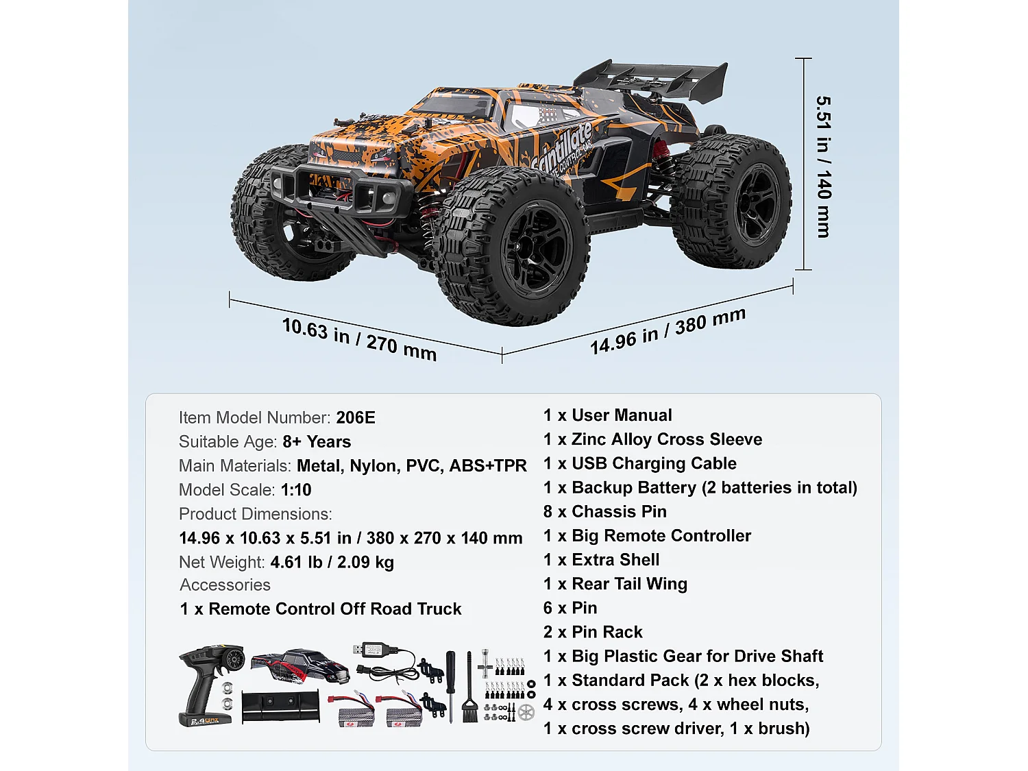 Voiture Electrique Enfants SucceBuy Voiture Tout-Terrain Télécommandée 4 Roues Motrices à l'Échelle 1:10 pour Enfants