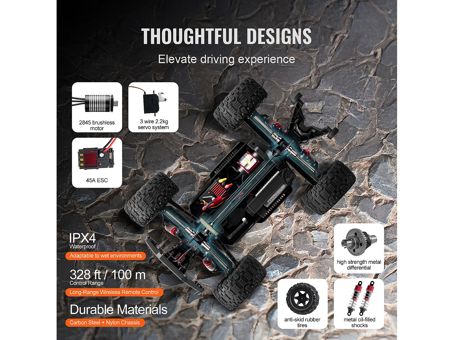 Voiture Electrique Enfants SucceBuy Voiture Tout-Terrain Télécommandée 4 Roues Motrices à l'Échelle 1:10 pour Enfants