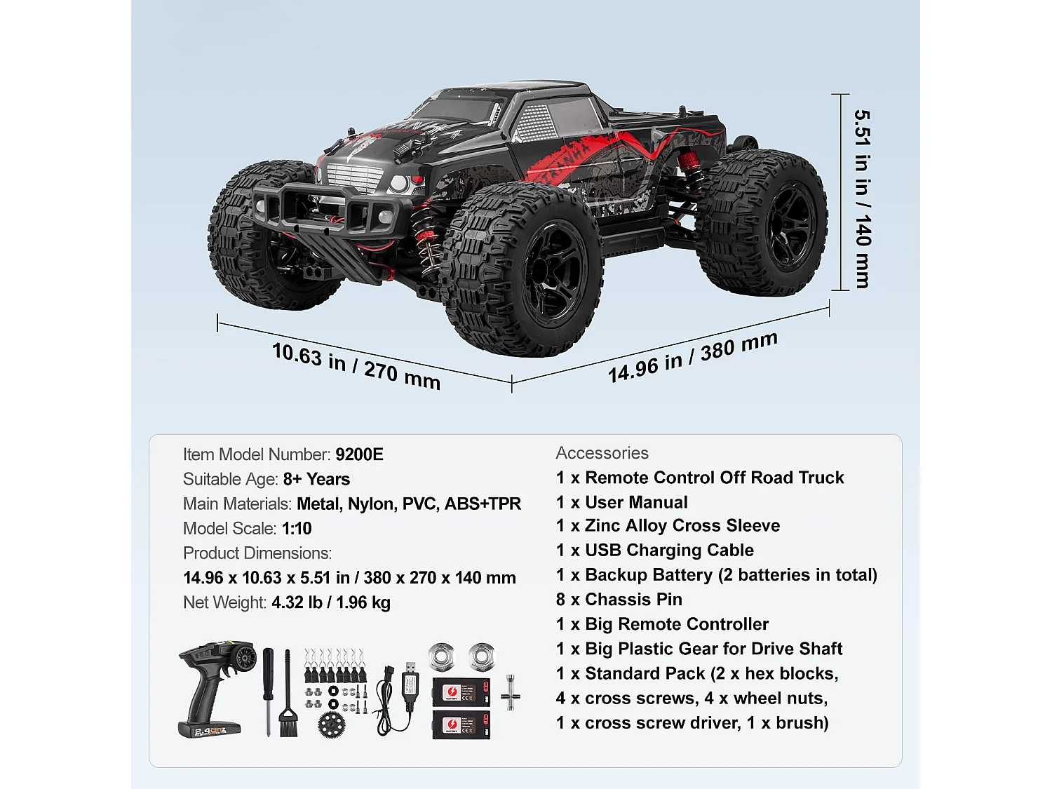 Voiture Electrique Enfants SucceBuy Voiture Tout-Terrain Télécommandée à l'Échelle 1:10 pour Enfants, 4 Roues Motrices