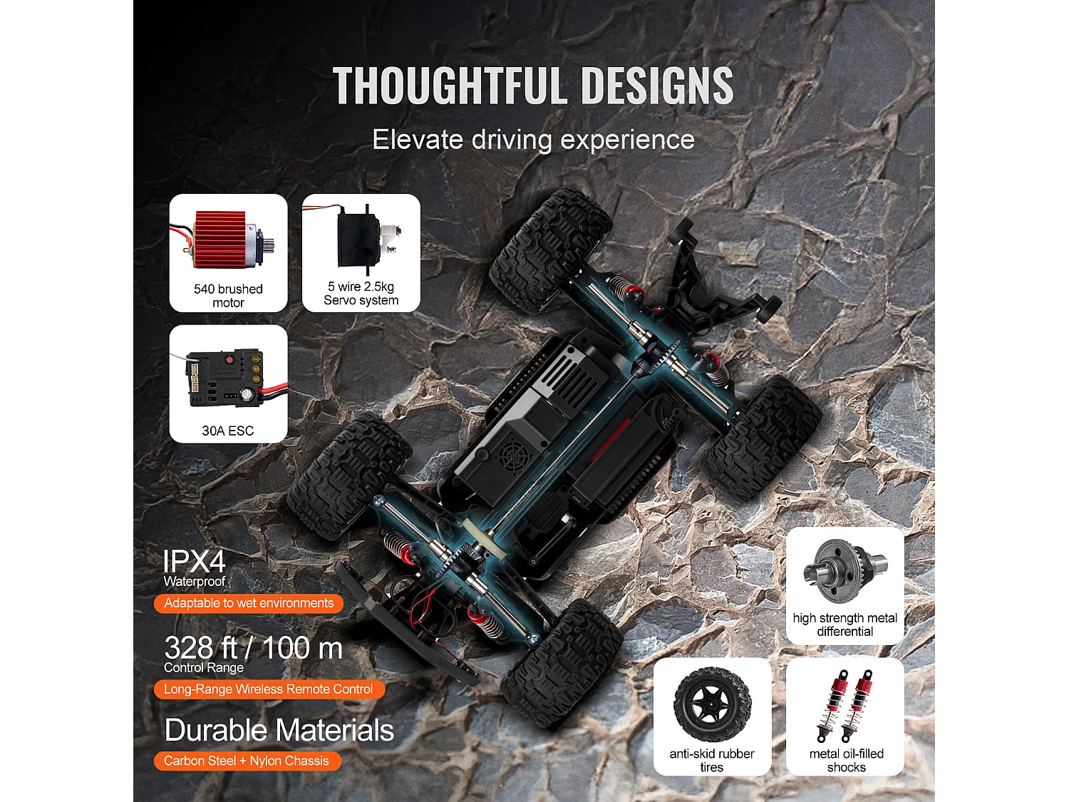 Voiture Electrique Enfants SucceBuy Voiture Tout-Terrain Télécommandée à l'Échelle 1:10 pour Enfants, 4 Roues Motrices