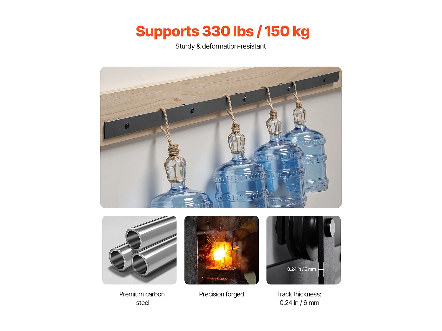 Porte Coulissante SucceBuy Kit de Quincaillerie pour Porte de Grange Coulissante Simple de 1,5 m (5 pi), Finition Noire