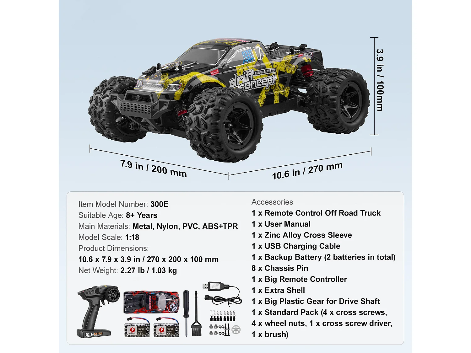 Elektrische Kinderauto SucceBuy 1:18 Schaal Afstandsbediening Auto, Verstelbare Snelheid, 4WD Off-Road Truck, Hoge Snelheid 45 km/u, met 45° Wheelie