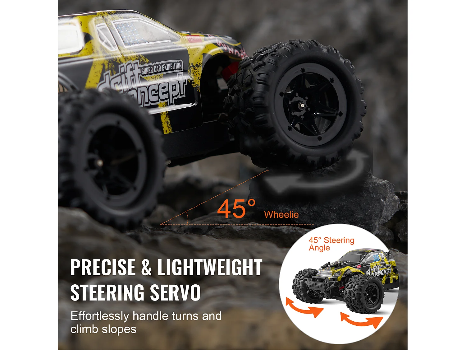 Elektrische Kinderauto SucceBuy 1:18 Schaal Afstandsbediening Auto, Verstelbare Snelheid, 4WD Off-Road Truck, Hoge Snelheid 45 km/u, met 45° Wheelie