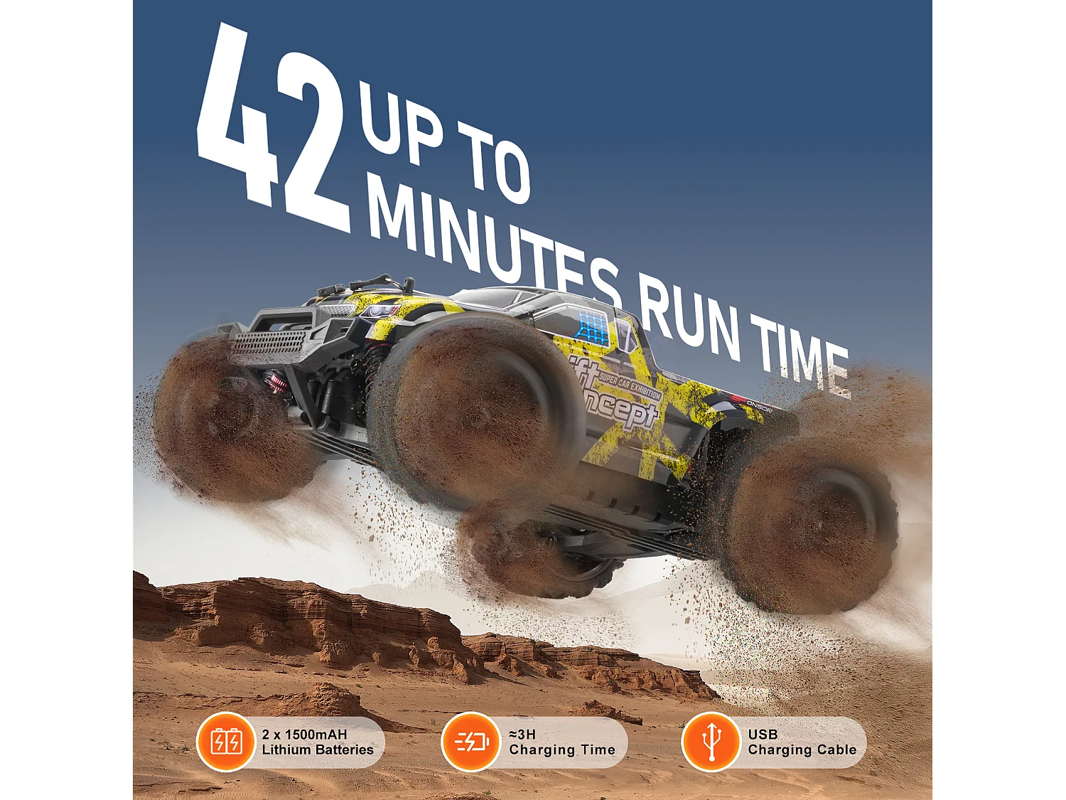 Elektrische Kinderauto SucceBuy 1:18 Schaal Afstandsbediening Auto, Verstelbare Snelheid, 4WD Off-Road Truck, Hoge Snelheid 45 km/u, met 45° Wheelie