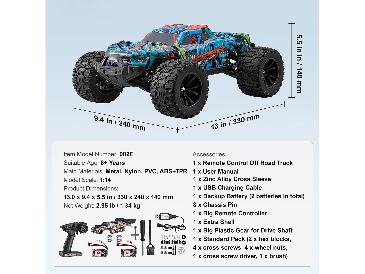 Voiture Electrique Enfants SucceBuy Voiture Tout-Terrain Télécommandée à l'Échelle 1:14 pour Enfants, 4 Roues Motrices