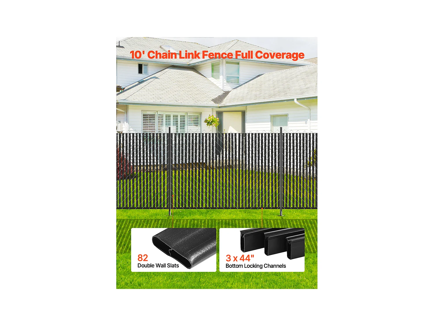 Clôture à Mailles SucceBuy Kit de Confidentialité à Double Paroi pour Clôture à Mailles Losangées de 1,8 m de Haut, Verrouillage par le Bas, Noir