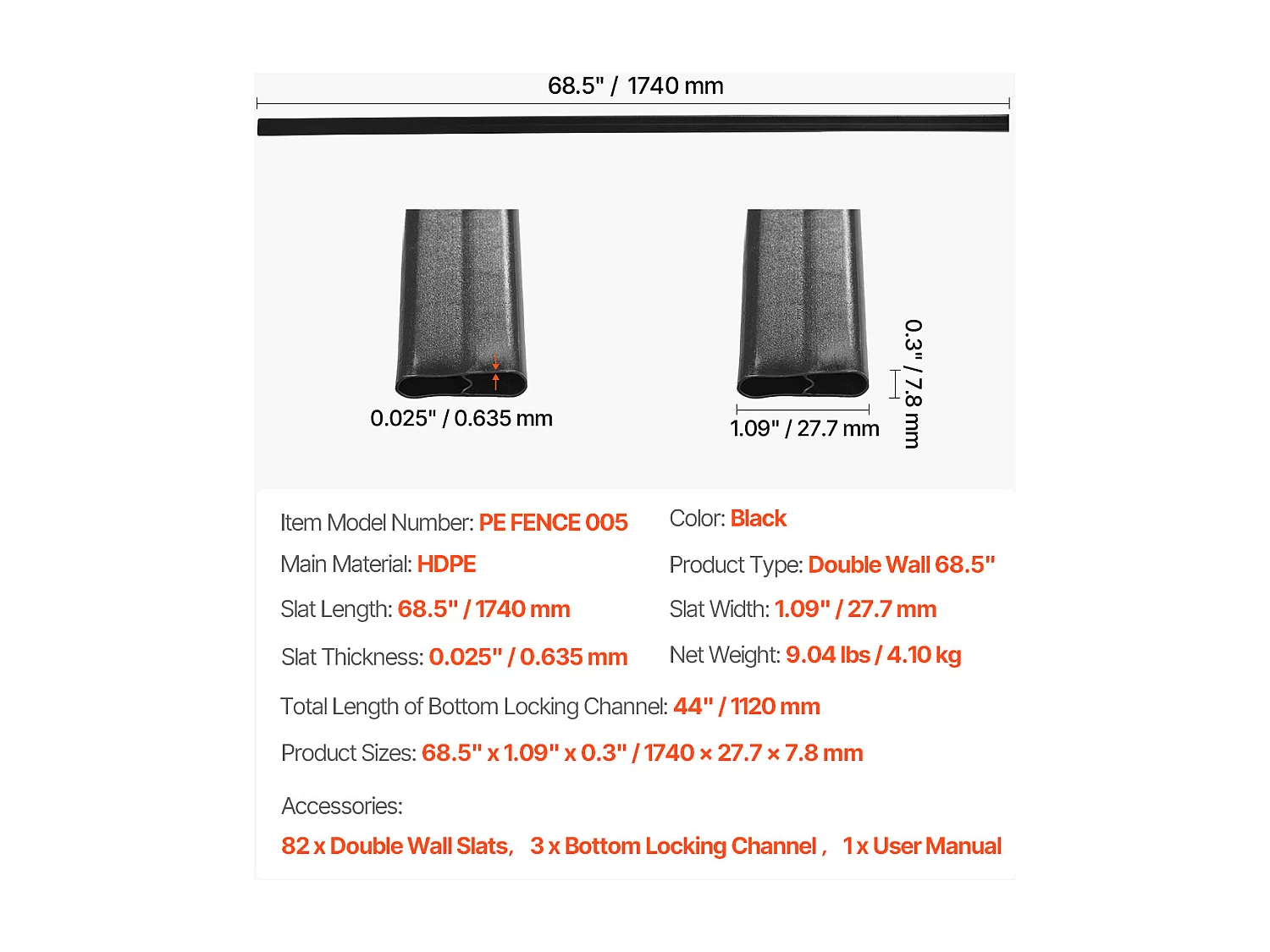Clôture à Mailles SucceBuy Kit de Confidentialité à Double Paroi pour Clôture à Mailles Losangées de 1,8 m de Haut, Verrouillage par le Bas, Noir