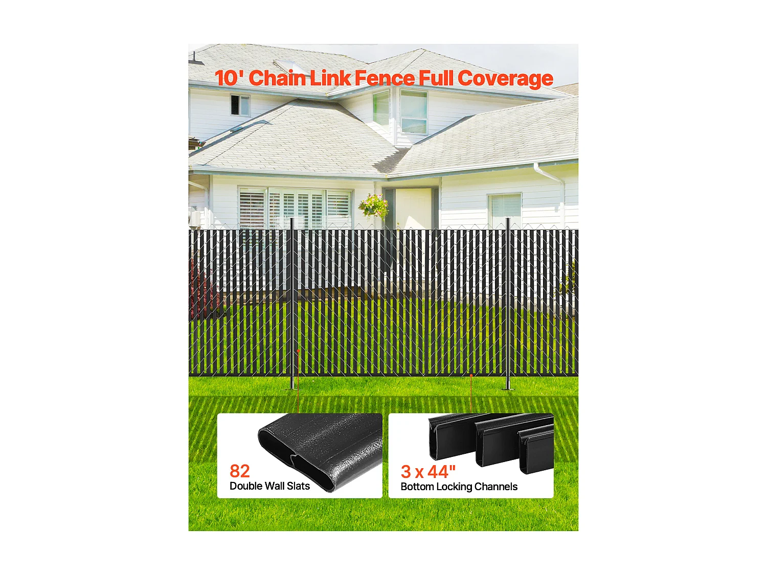 Clôture à Mailles SucceBuy Kit de Confidentialité à Double Paroi pour Clôture à Mailles Losangées de 1,8 m de Haut, Verrouillage par le Bas, Noir