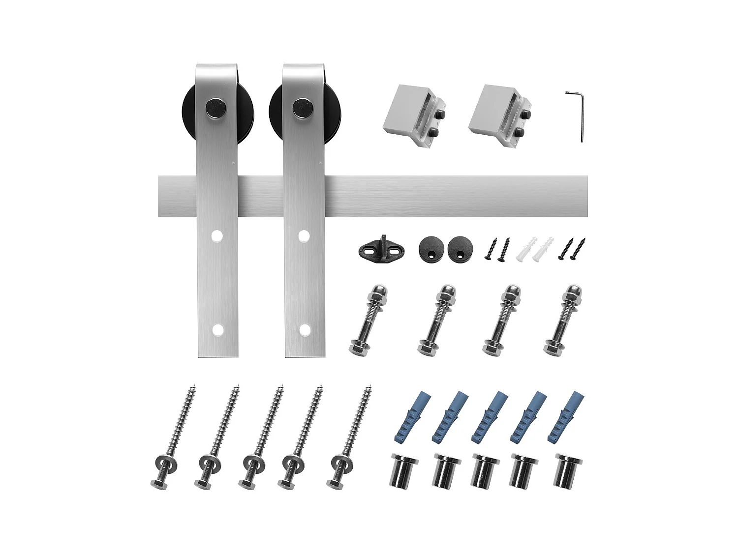 Porte Coulissante SucceBuy Kit de Quincaillerie pour Porte de Grange Coulissante Simple de 2 m, Finition Argentée