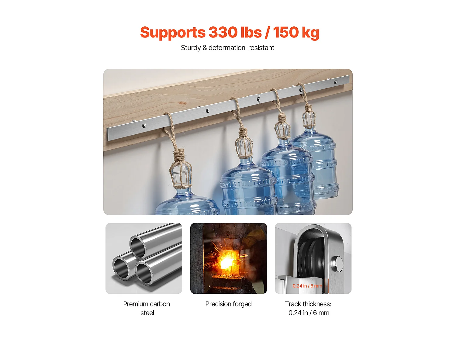 Porte Coulissante SucceBuy Kit de Quincaillerie pour Porte de Grange Coulissante Simple de 2 m, Finition Argentée