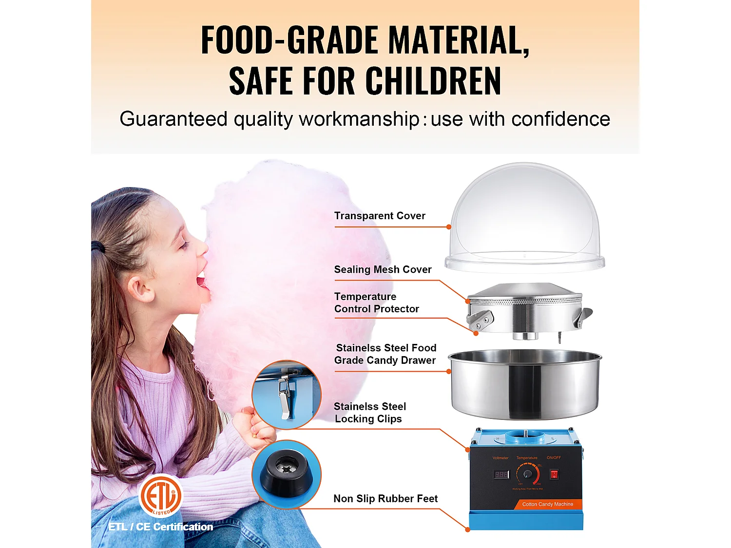 Kommerzielle Zuckerwattemaschine SucceBuy , Zuckerwattemaschine 1000 W,für Zuhause, Kindergeburtstag, Familienfeier, Blau