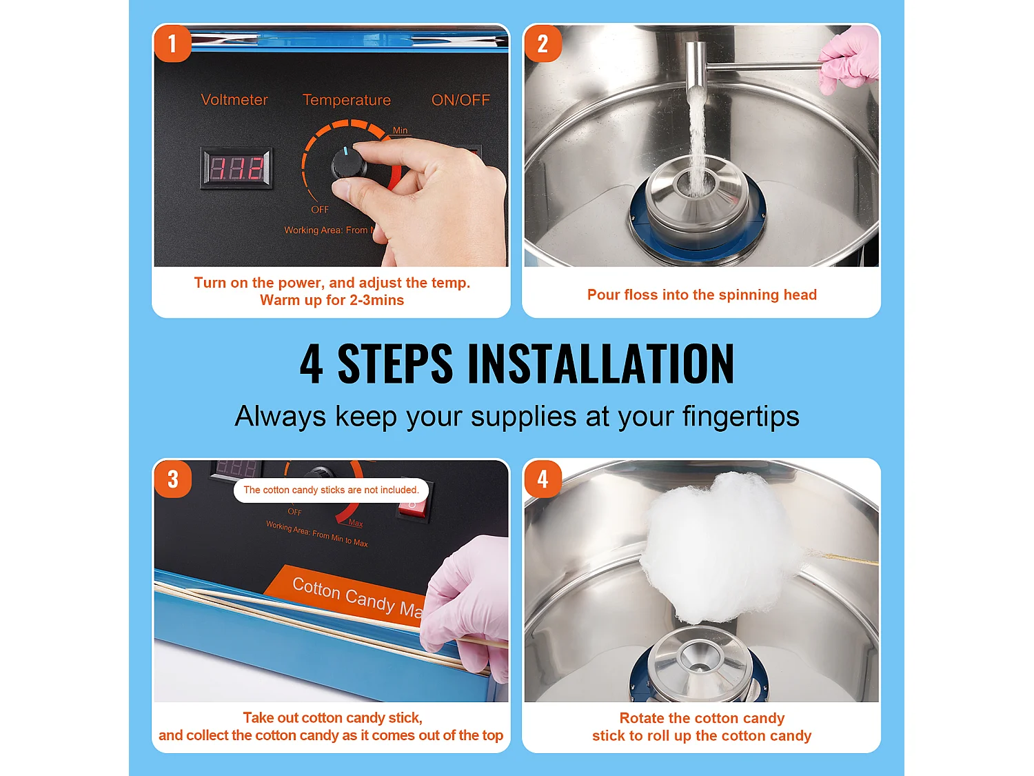 Kommerzielle Zuckerwattemaschine SucceBuy , Zuckerwattemaschine 1000 W,für Zuhause, Kindergeburtstag, Familienfeier, Blau