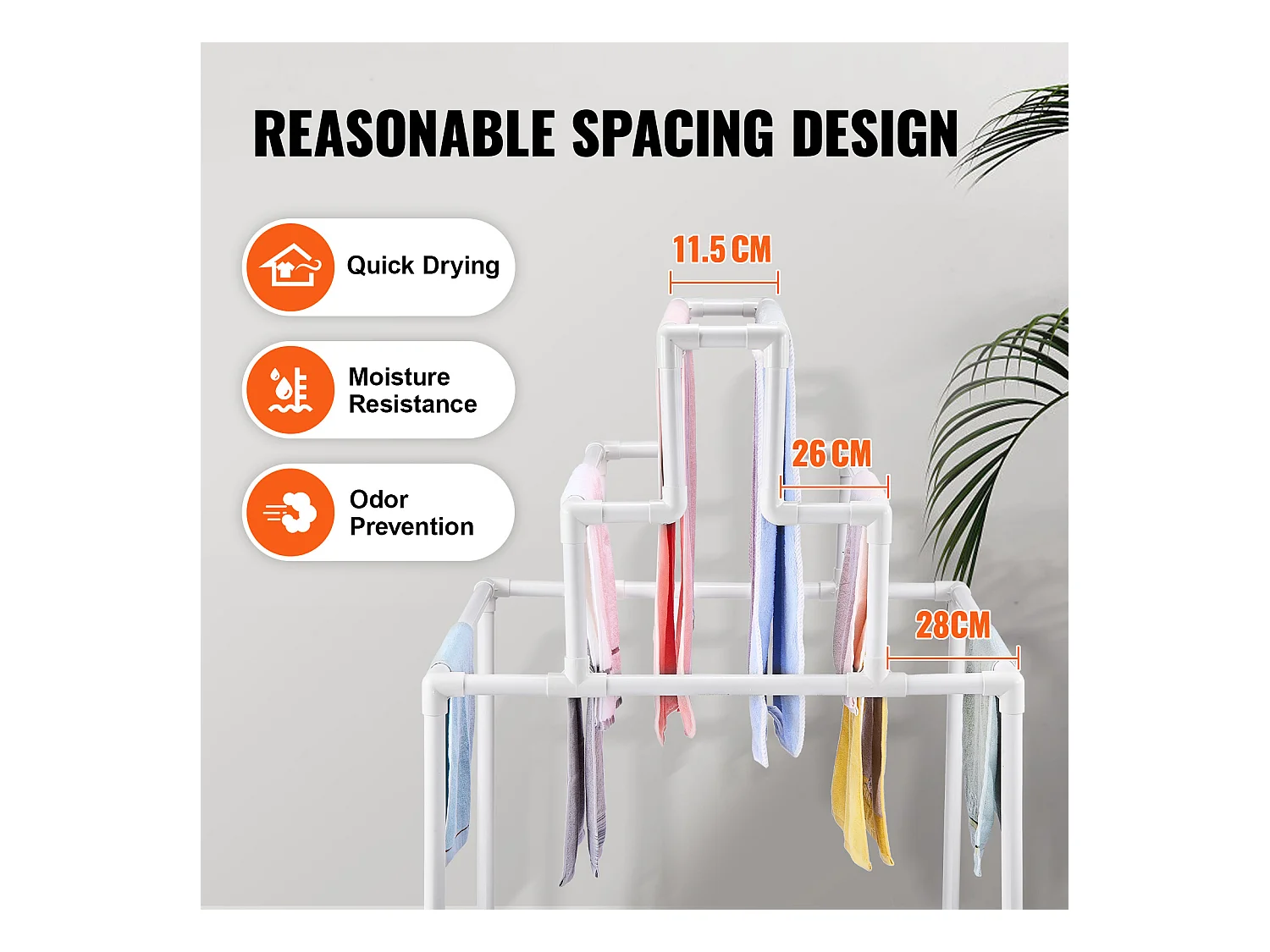 Porte-Serviettes SucceBuy, Porte-Serviettes d'Extérieur en PVC pour Piscine, 8 Barres, Spa, Salle de Bain, Blanc